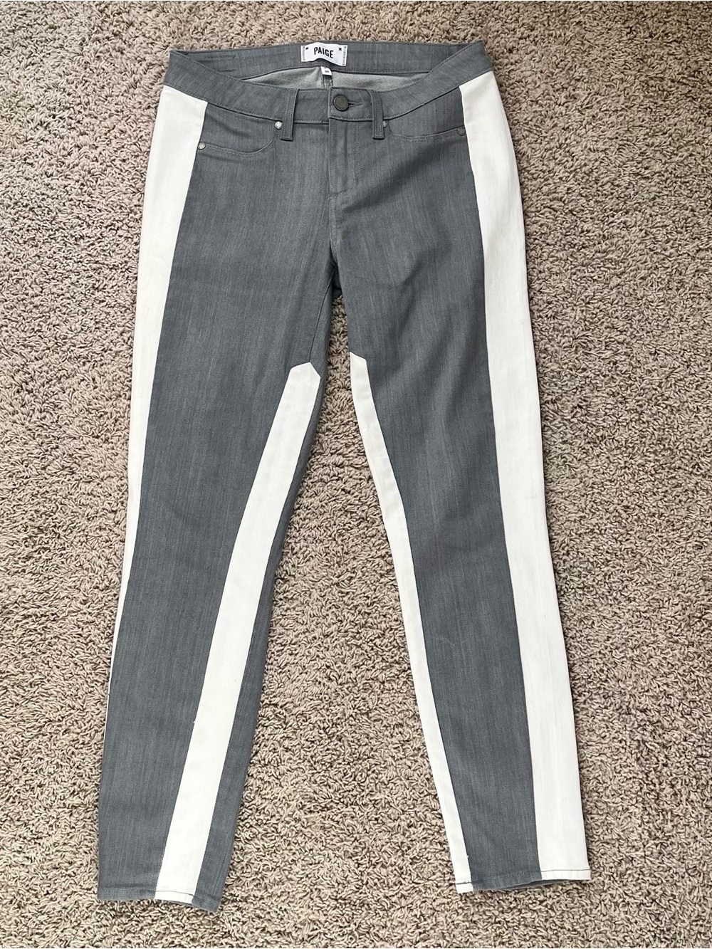 PAIGE Mid-Rise Gray and White Pants